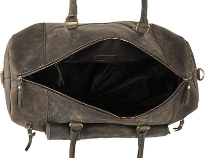 KomalC 24 Inch Leather Duffle Bags for Men and Women Travel Overnight Weekend Bag Sports Gym Duffel for Men (Charcoal Black With Shoe Pocket)