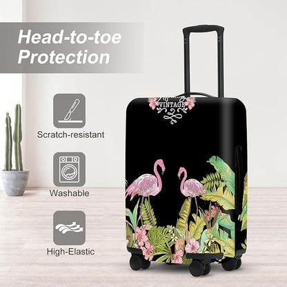 Tropical Flamingo Luggage Cover, Washable Suitcase Protector with Palm Leaves Print Anti-scratch Durable for 24",26" Bag