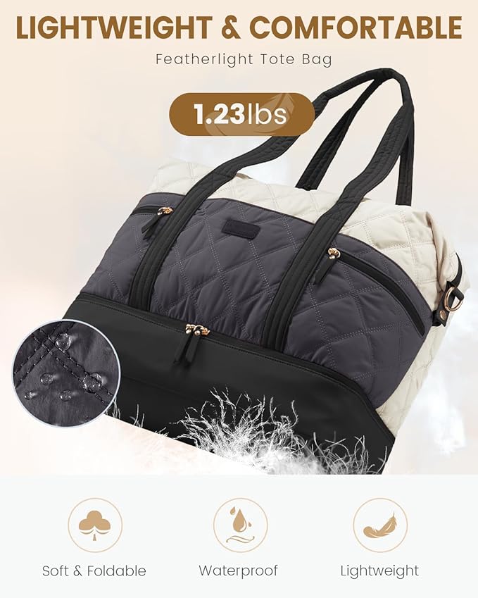 LOVEVOOK Travel Duffle Bag, Lightweight Weekender Bags for Women with Shoe Compartment,40L Puffer Gym Bag Personal Item Travel Bag, Quilted Overnight Bags and Hospital Bag for Labor and Delivery