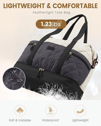 LOVEVOOK Travel Duffle Bag, Lightweight Weekender Bags for Women with Shoe Compartment,40L Puffer Gym Bag Personal Item Travel Bag, Quilted Overnight Bags and Hospital Bag for Labor and Delivery