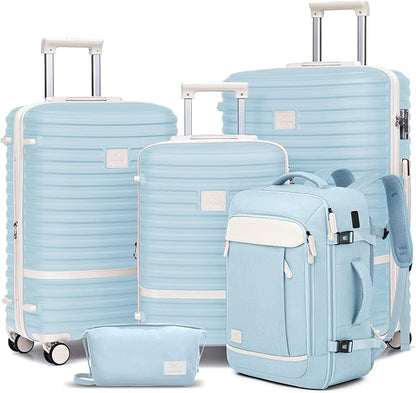 Joyway Expandable Luggage Sets 5 Piece, Lightweight Hard Shell Travel Suitcase Set with Spinner Wheels and TSA Lock (5 piece set，LightBlue)