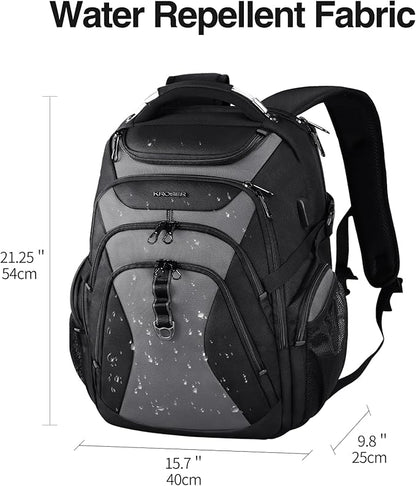 KROSER Travel Laptop Backpack 18.4 Inch XXXL Gaming Backpack with Hard Shell Saferoom RFID Pockets Water-Repellent Business College Daypack Stylish Laptop Bag for Men/Women-Black Grey