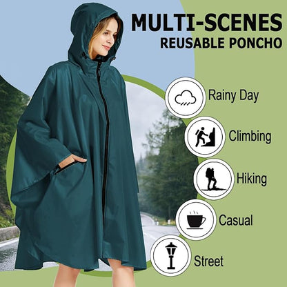 Fashion Hooded Rain Poncho Waterproof Raincoat Jacket with pocket for Women/Men/Adult