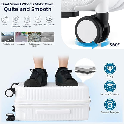 Hard Shell Suitcases Airline Approved 20 Inch Carry on Luggage, Expandable Travel Luggage Carry on Luggage with Cup Holder Charger Built in, Lightweight Small Suitcases with Wheels, White