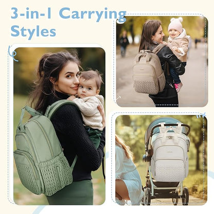 mommore Diaper Bag Backpack Large Baby Bag for Boys Girls Quilted Travel Diaper Backpack with Changing Pad, Stroller Straps