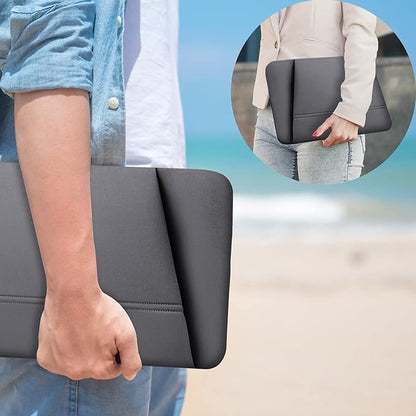 TEDNETGO Laptop Case, 15.6 inch Laptop Sleeve, Sturdy 15 inch HP Computer Bag, Lenovo Computer Briefcase Carrying Cover Case 16 inch Neoprene Bag with Pockets for Dell Asus Gifts for Women Men, Grey