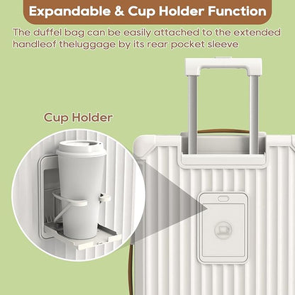 Joyway 20in Carry On Luggage with Cup Holder and USB Port, 25% Expandable Capacity, Smart Suitcase with Anti Slip Wheels and Handbag, Perfect for Men and Women 3 Piece Set White