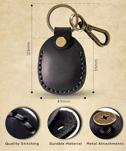 Genuine Leather AirTag Keychain Compatible with Apple AirTag Holder Leather Key Ring. Anti Lost Secure Key Chain Case for Pet Collar Luggage Bag Travel. Full Cover Protective Air Tag Keyring, 4 Pack