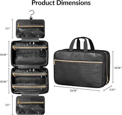 Dot&Dot Spacious Leather Toiletry Bathroom Bag - Hanging Travel Toiletry Bag for Women - Men's & Women's Toiletries Makeup and Cosmetic Organizer for Traveling Women