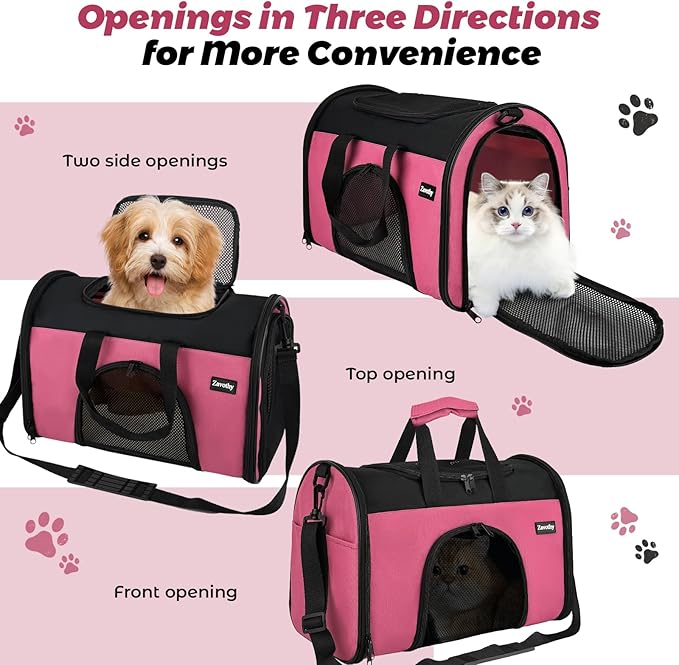 Zavothy TSA Airline Approved Soft-Sided Pet Carrier for Small to Medium Cats and Puppies, Up to 15 Lbs – Collapsible Travel Carrier for Dogs & Cats, Pink