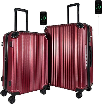 OUZZO Luggage Sets 2 Piece Expandable 20/24 Inch Suitcase with Double Spinner Wheels Lightweight ABS+PC Hardshell Travel Suitcase Sets with TSA Lock USB Port Business & Family Trips