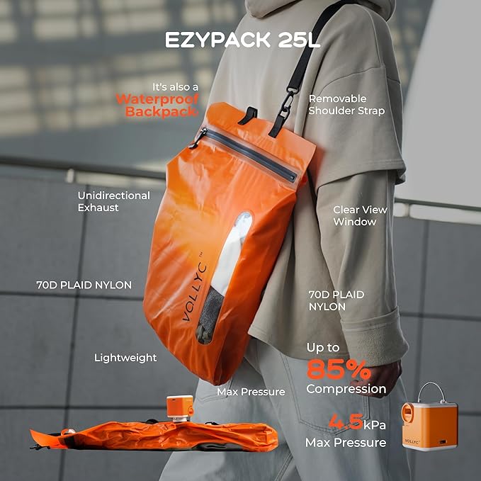 25L Waterproof Travel Vacuum Bags, Tear-Resistant Design,Lightweight Compression Storage, Durable Vacuum Seal Bags for Clothing Travel Luggage, Camping, Hiking & Road Trips