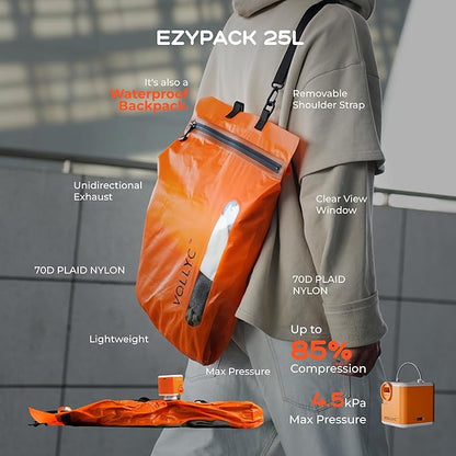 25L Waterproof Travel Vacuum Bags, Tear-Resistant Design,Lightweight Compression Storage, Durable Vacuum Seal Bags for Clothing Travel Luggage, Camping, Hiking & Road Trips
