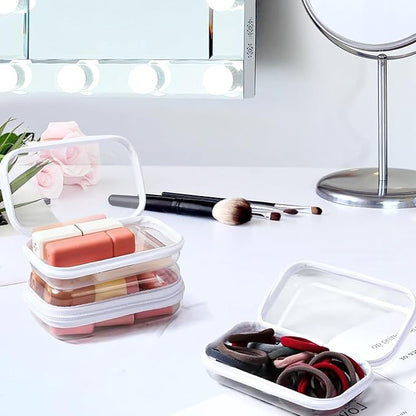 Clear Hard Shell Zipper Case Clear Zipper Pouches, Travel Toiletry Bag & Waterproof Makeup Organizer, Diaper bag, Plastic Pouch for Office Home Storage, White 3 Pack, MSS