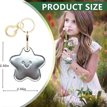 Shiny Leather Charm Keychain Holder Case Compatible with AirTag,Cute Protective Cover with Keyring,Anti-Scratch Finder GPS Tracker Case for Wallet Keys,Bag,Pets(Star A)