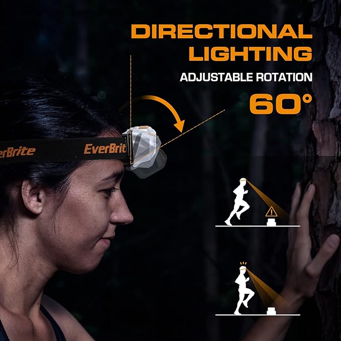 EverBrite LED Headlamp, 4 Lighting Modes, Pivoting Head with Adjustable Headband, IPX4 Water Resistant Perfect for Running, Camping, Hiking, Christmas, and Emergency, 3 AAA Battery Powered(2 Pack)
