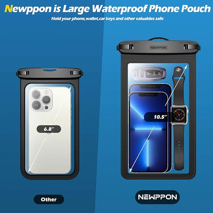 Large Waterproof Phone Pouch : 2 Pack Water-Resistant Clear Cellphone Holder - Universal Underwater Dry Bag Case with Neck Lanyard for iPhone Samsung Galaxy for Beach Swimming Pool