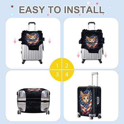 ANNA QUEEN Cute Patriotic Cat Luggage Cover, American Flag Suitcase Protector, Stretchable, Washable Travel Cover for 20-22 Inch Luggage