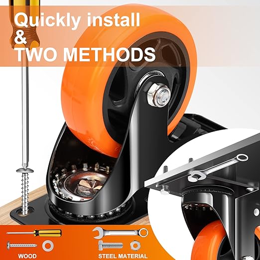 QNCZ 4" Caster Wheels, Outstanding Casters Set of 4 Heavy Duty, Silent Industrial Casters, Locking Casters Wheels for Furniture, Castor Wheels for Cart, Workbench.