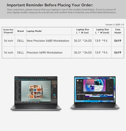 Smatree Laptop Sleeve for 16 inch DELL 16 Plus Laptop-DB16250/06250, for 16 inch DELL Pro Max 16 Premium MA16250, for 16 DC16250, for 16.3 inch 16 Premium DA16250, for XPS 16 9640 Case (E619)