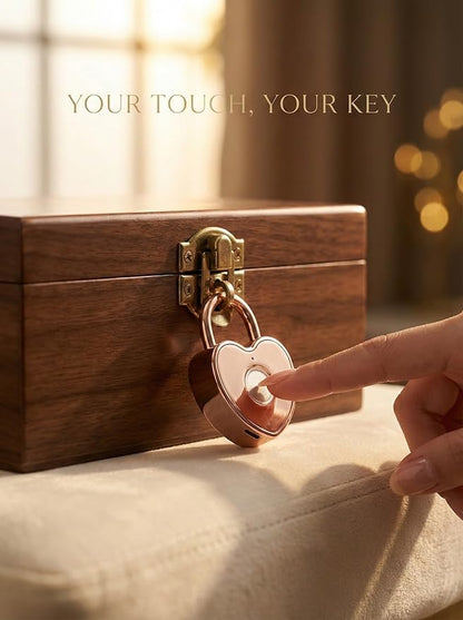 Heart Shaped Fingerprint Padlock, Small Smart Padlock for Gym Locker, Backpack, School, Mailbox, Travel Suitcase (Rose Gold)