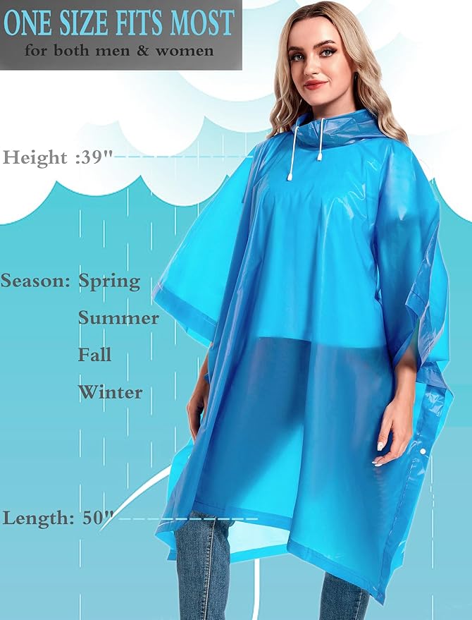 2 Pack Rain Ponchos for Adults Reusable - Raincoats Survival Emergency Heavy Duty Rain Coat with Drawstring Hood