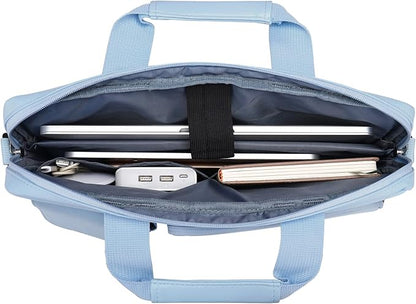 MOSISO Laptop Shoulder Bag 15.6 inch, 15-15.6 inch Computer Bag Compatible with MacBook Pro 16 inch, HP, Dell, Lenovo, Notebook with 2 Raised&1 Flapover&1 Horizontal Pocket&Handle&Belt, Airy Blue
