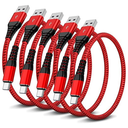 5Pack Short USB C Type C Cable 1FT,Nylon Braided Fast Charging 3A Quick Charger Cord,USB A to Type C Charger Cord Cable for iPhone 15 Samsung Galaxy S20 S10 S9 S8 Plus S10E, Note 20 10 9 8, Moto G7 G8