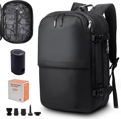 Vacuum Backpack Travel Vacuum Seal Compression Travel 60L Expandable Vackpack with Pump with TSA Lock Black (Portable Electric Air Pump Included)
