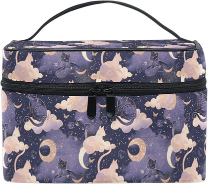 MNSRUU Makeup Bags, Cat Moon Makeup Organizer Bags Toiletry Bag Box Travel Cosmetic Bag Make Up Train Case for Women Teen Girl Ladies