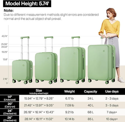 mixi Upgrade Luggage Suitcases with Spinner Wheels, Large Hardside Rolling Suitcase PC with TSA Lock Travel Case 26in Checked in, Fine Grid Avocado Green