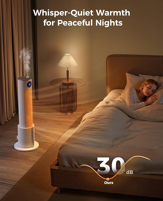 Space Heater with Humidifier - Portable Tower Heaters for Indoor Use, Remote, Adjustable Thermostat, 3 Heat Modes, Multiple Safety Protection, 12H Timer, Quiet Electric Heater for Bedroom
