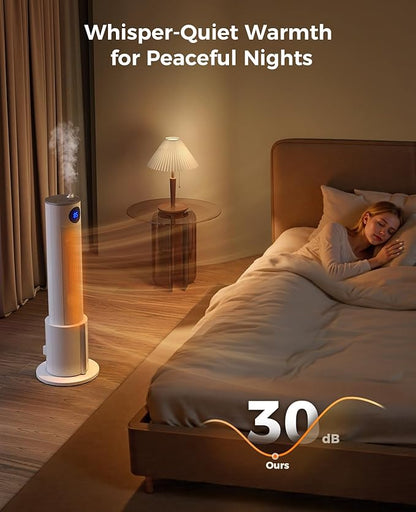 Space Heater with Humidifier - Portable Tower Heaters for Indoor Use, Remote, Adjustable Thermostat, 3 Heat Modes, Multiple Safety Protection, 12H Timer, Quiet Electric Heater for Bedroom