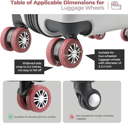 8 Pcs Upgrade Luggage Wheel Covers, Carry On Luggage Suitcases,Wear-Resistant, Anti-Noise, Silicone Wheel Protective Covers for 2-2.4" Spinner Wheel,Essential Travel Accessories (Brown)