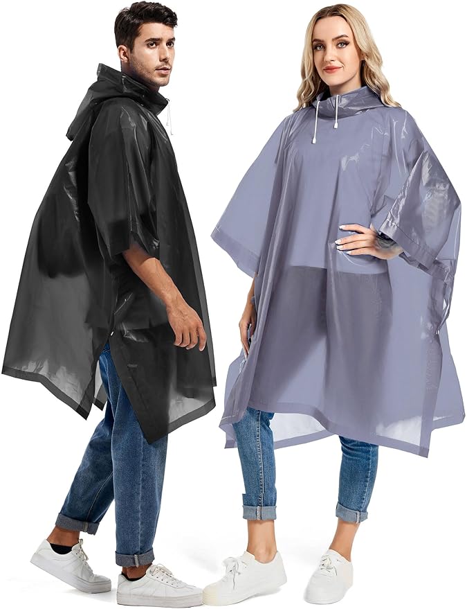 2 Pack Rain Ponchos for Adults Reusable - Raincoats Survival Emergency Heavy Duty Rain Coat with Drawstring Hood