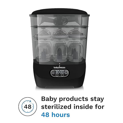 Baby Brezza Bottle Sterilizer and Dryer Advanced – 33% Faster - Largest Capacity Steam Sanitizer - Universal Sterilization Machine for All Bottles + Pump Parts - HEPA Air Filter, Black