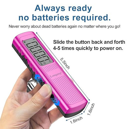 Battery-Free Digital Luggage Scale, 110lbs/50kg Portable Handheld Hanging Scale for Luggages, Suitcases, Backpacks & Bags, Easy Weighing for Travel, No Need Batteries (Pink)
