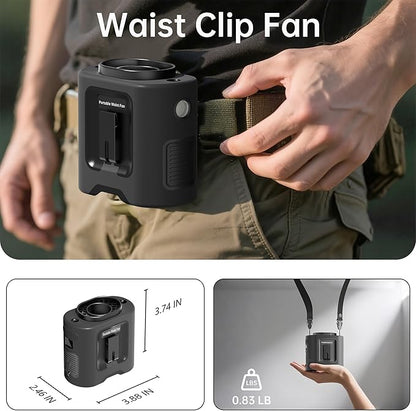 10000mAh Portable Waist Clip Fan, 40H Cooling Personal Wearable Fan, 5 Speeds 16000RPM Strong Belt Fan, Rechargeable Hands-free Neck Fan With Flashlight for Outdoor Jobsite Camping Traveling (Black)