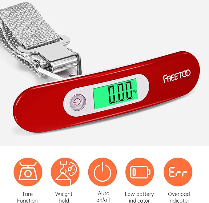 FREETOO Luggage Scale Portable Digital Hanging Scale for Travel, Suitcase Weight Scale with Superior Piano Lacquer 110 Lb/ 50Kg Capacity, Battery Included