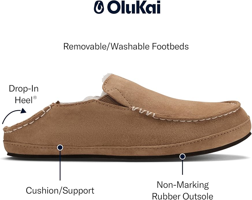 OLUKAI Nohea Slipper, Women's Slip-On Shoes, Genuine Shearling & Premium Nubuck Leather, Drop-In Heel Design, Cozy & Ultra-Soft Comfort Fit
