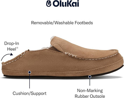 OLUKAI Nohea Slipper, Women's Slip-On Shoes, Genuine Shearling & Premium Nubuck Leather, Drop-In Heel Design, Cozy & Ultra-Soft Comfort Fit