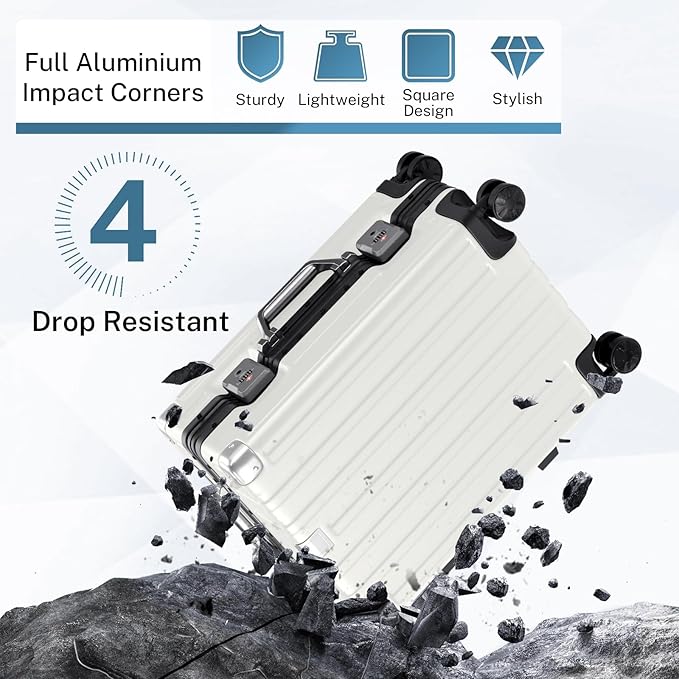 Krute Carry On Luggage 20 inch Aluminum Frame Luggage with Spinner Wheels Hardshell No Zipper PC+ABS TSA Lock Zipperless Suitcases
