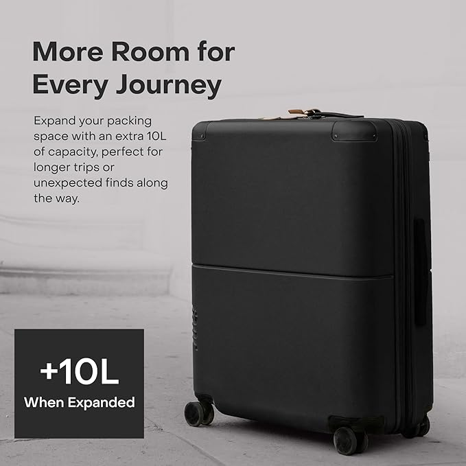 Checked Expandable - 24.5" Airline Approved Check In Luggage with Wheels, Spinner Suitcase for Men & Women - TSA Lock Rolling Suitcase, Spinner Wheels, Expansion Zip, Y-Strap - Charcoal