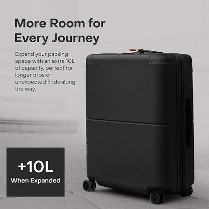 Checked Expandable - 24.5" Airline Approved Check In Luggage with Wheels, Spinner Suitcase for Men & Women - TSA Lock Rolling Suitcase, Spinner Wheels, Expansion Zip, Y-Strap - Charcoal