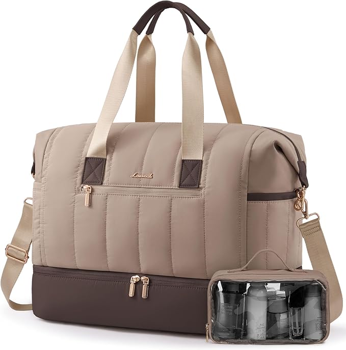 LOVEVOOK Travel Duffle Bag,Puffer Weekender Bags For Women with Shoe Compartment,42L Carry On Duffel Overnight Bags For Airplanes,Hospital Bag for Labor and Delivery,2Pcs Set