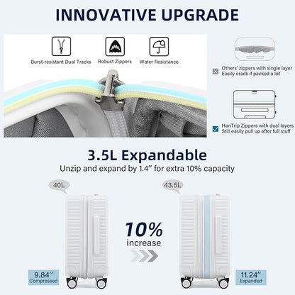 Hard Shell Suitcases Airline Approved 20 Inch Carry on Luggage, Expandable Travel Luggage Carry on Luggage with Cup Holder Charger Built in, Lightweight Small Suitcases with Wheels, White