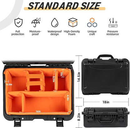 Protective Camera Case 16 X 10.6 X 5 Inch Shockproof Water-resistant with Adjustable Dividers (Can hold cameras, pistols, gear, equipment)