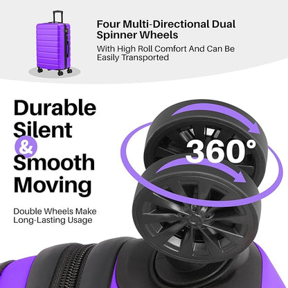 AnyZip Suitcase Hardside PC ABS Lightweight USB Luggage with Wheels TSA Lock Checked-Medium 24 Inch Violet Purple