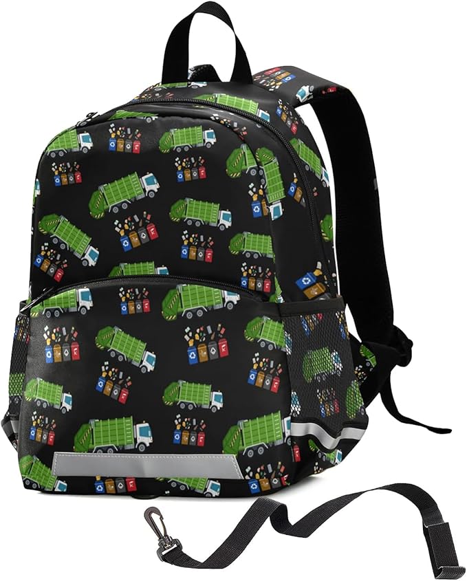 Garbage Truck Trash Recycling Kid's Toddler Backpack for Boys Girls Preschool Nursery with Safety Leash (01145)