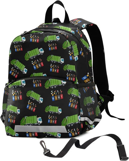 Garbage Truck Trash Recycling Kid's Toddler Backpack for Boys Girls Preschool Nursery with Safety Leash (01145)